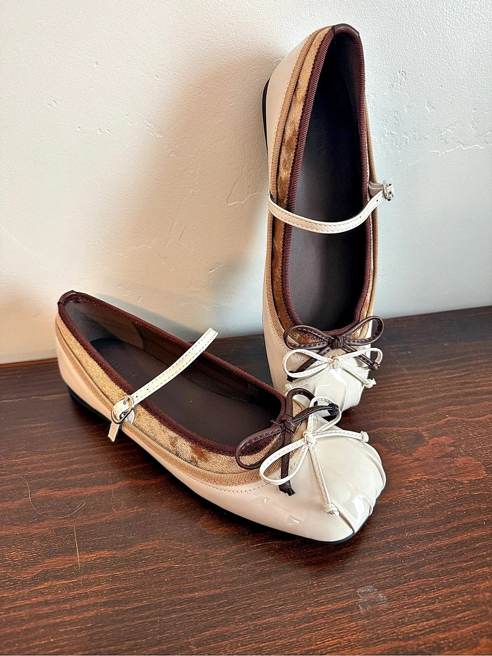 Mary Jane Ballet Flats Brown & White